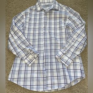 Van Heusen fitted wrinkle free 16.5 32/33 button down dress shirt purple plaid